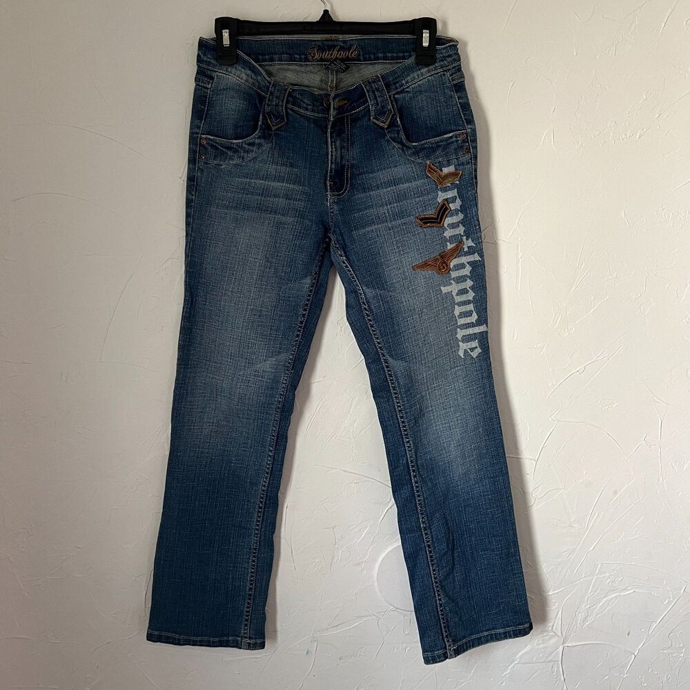 Southpole Jeans Juniors 7 Blue Embroidered Logo Y2K Low Rise Denim Streetwear‎